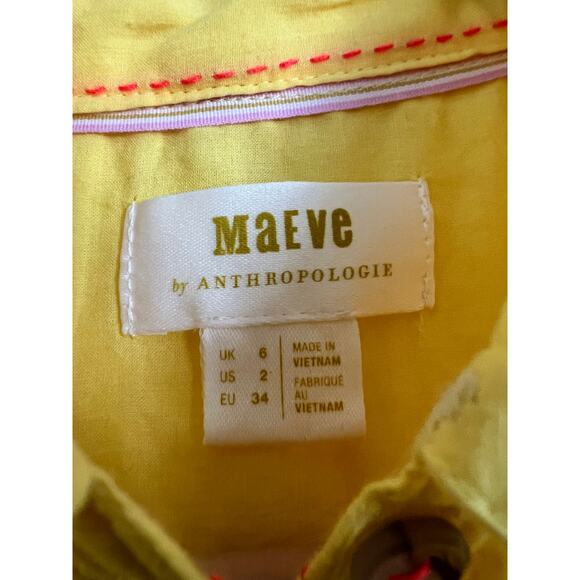 Anthropologie Maeve Pineapple Buttondown Women's Blouse Top 2 Yellow Embroidered - Picture 6 of 7